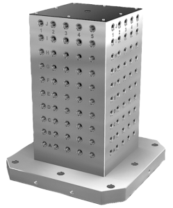 Cubos modulares de fixação em ferro fundido cinzento com perfurações em intervalos