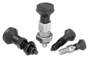 Indexing plungers, steel or stainless steel with plastic mushroom grip