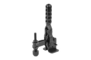 Dispositivos de sujeción rápida verticales de acero negro con pie horizontal y husillo de presión ajustable