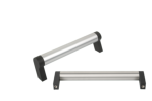 Puxadores tubulares de alumínio com cantos de fixação angulares de plástico, inclinados