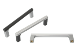 Puxadores tubulares de alumínio com cantos de fixação angulares de plástico