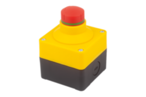 Botão de parada de emergência com carcaça integrada, Ø de 22,3 mm, com blocos de contato, guia para cabos M20